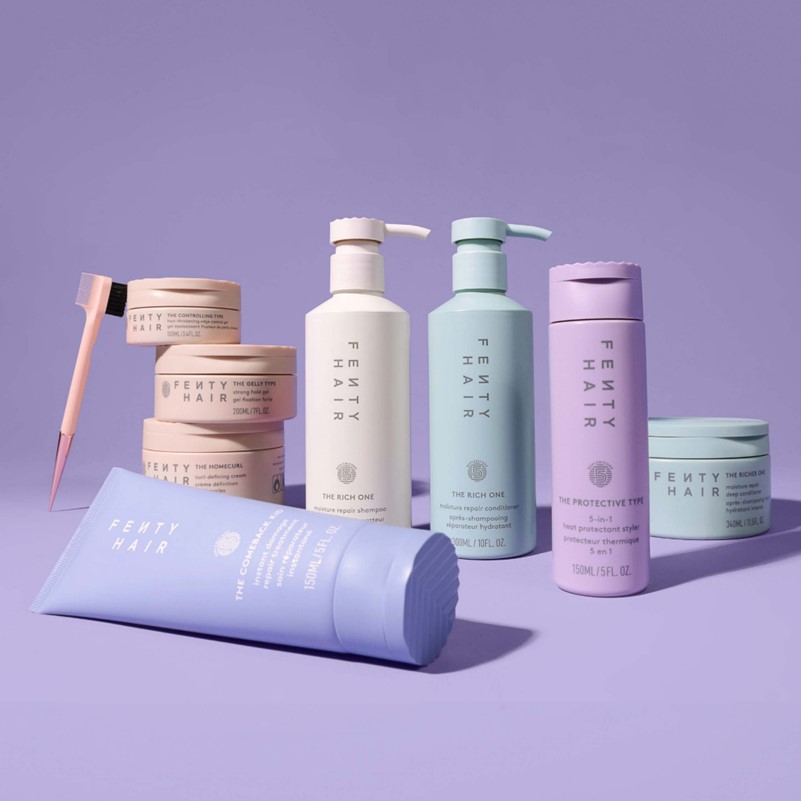 A collection of Fenty Hair products.
